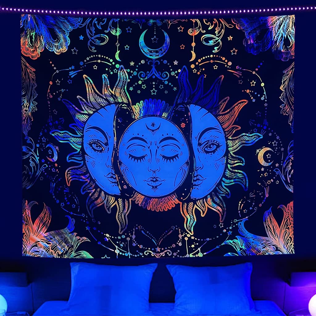 HASTHIP Uv Luminous Tapestry Uv Reactive Tapestry Glow In The Dark Sun And Moon Tapestry Uv Reactive Tapestry Wall Hanging (51Inch X 59Inch) (Multi-Colour) HASTHIP Uv Luminous Tapestry Uv Reactive Tapestry Glow In The Dark Sun And Moon Tapestry Uv Reactive Tapestry Wall Hanging (51Inch X 59Inch) (Multi-Colour)